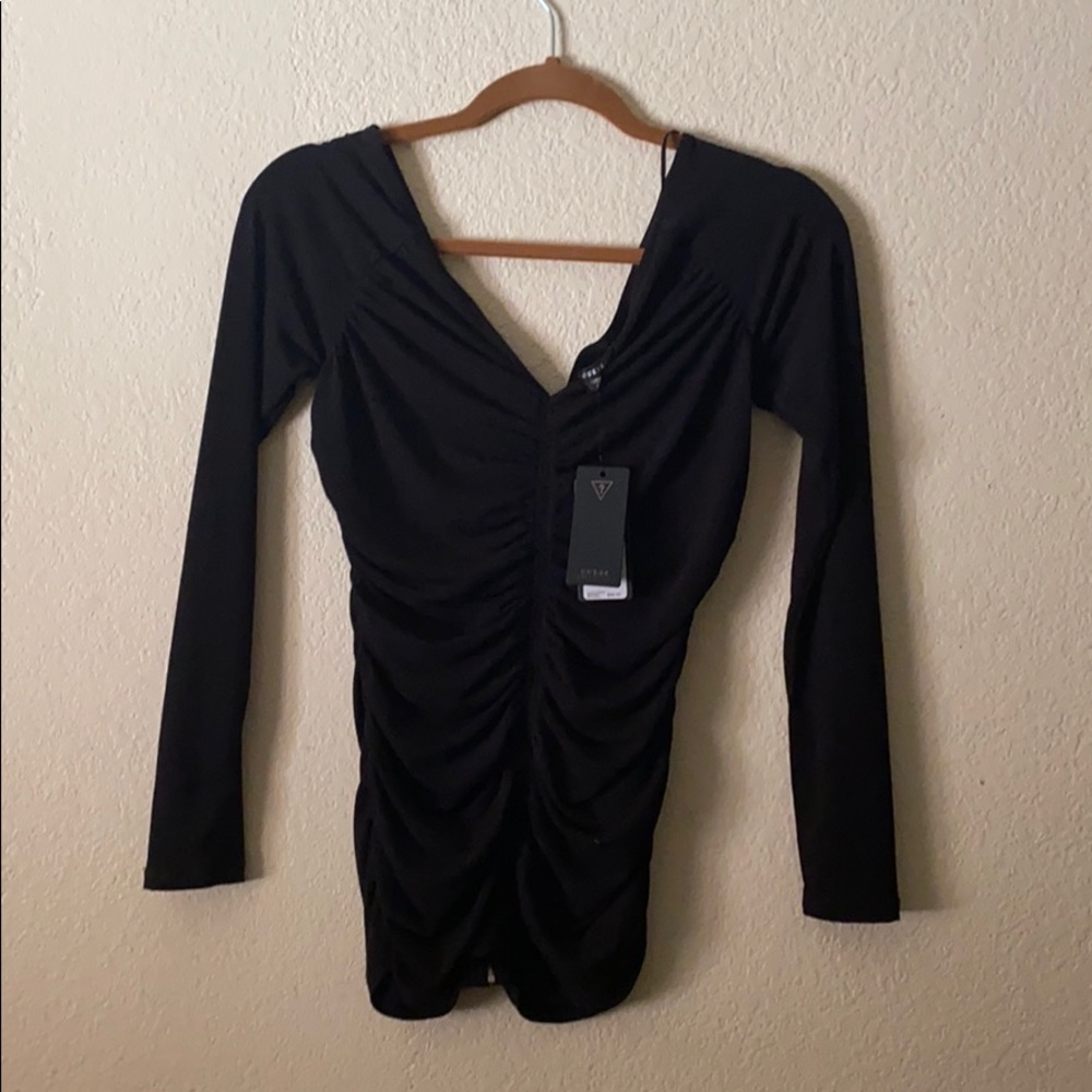 GUESS Black Ruched Long Sleeve with Zipper NEW NWT